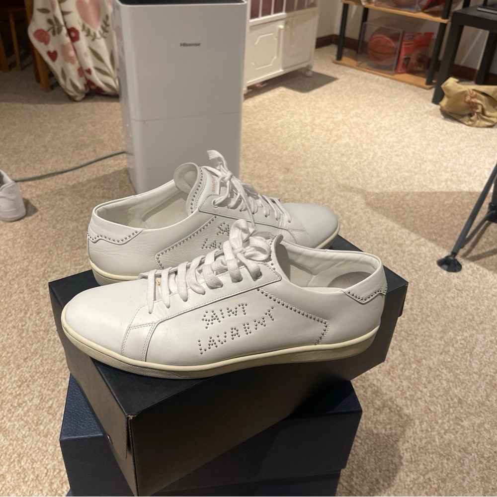 Saint Laurent court classic embroidered men’s sneakers size 45 us 12 - Picture 1 of 5